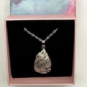 Teardrop Pink Quartz Pendant Necklace 18 inch+ Stainless Steel Diamond Cut Chain